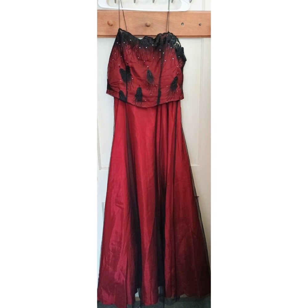 Fashion 1001 Nights Red Black Formal Gown Dress Beaded Tulle Overlay 11/12